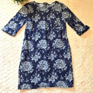 GAP Medium Indigo Floral Roll Cuff Preppy Denim Mini-Dress, Size 10